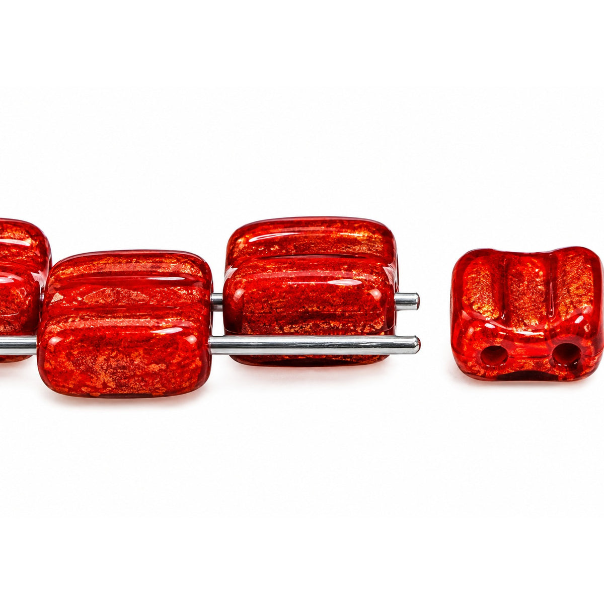 Silky 2-Hole Square Beads, Deep Orange Terracotta Red (93140-15495), Glass, Czech Republic