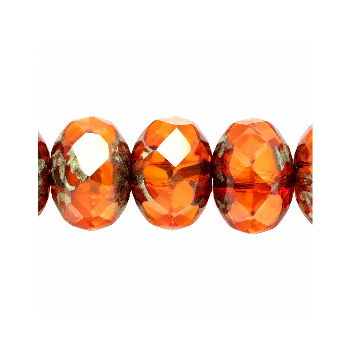Rondelle Faceted Fire Polish Beads, Orange Stain Strong (81260-86805), Glass, Czech Republic