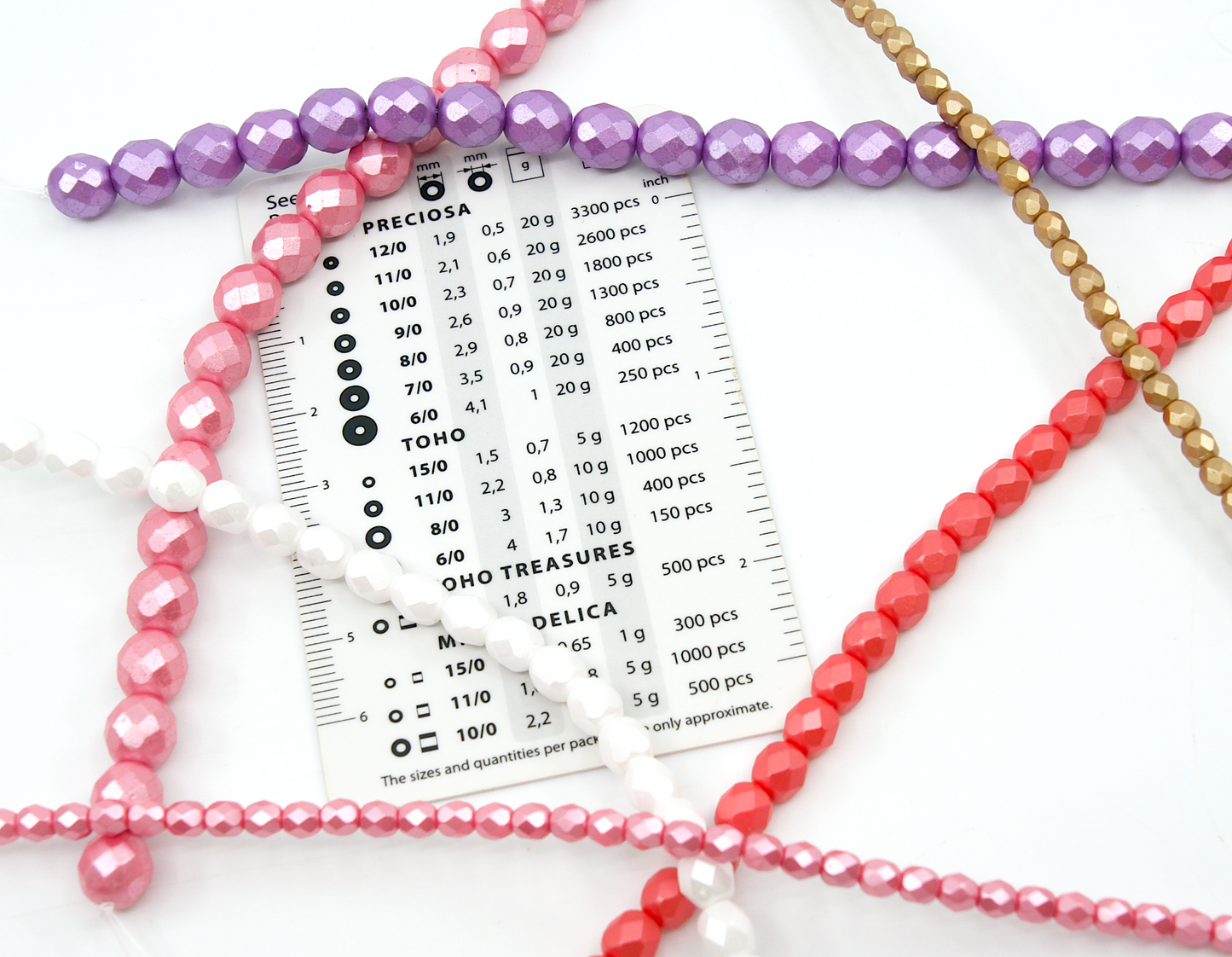 捷克多面圆形玻璃珠套装,6 颗 15 厘米的火抛光珠 - 粉色 + 白色 - 珠宝制作套件,玻璃,捷克共和国