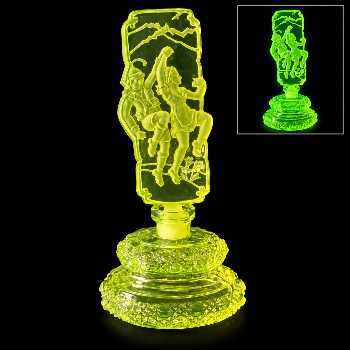 Uranium Vintage Bohemia Glass Perfume Bottle, Czech Republic, OUTLET