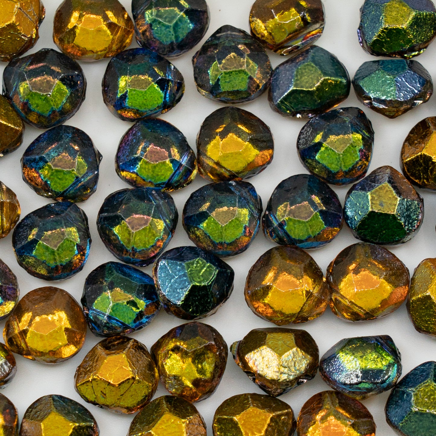 OUTLET 10 grams Briolete Beads, Green Orange, Glass, Czech Republic