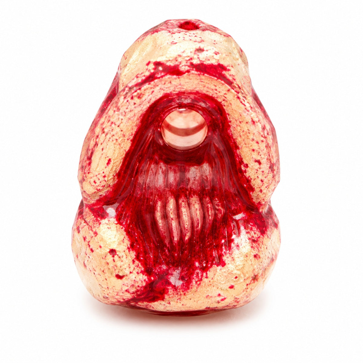 See No Evil Monkey Beads, Opaque Beige Red Lined (13010-46490), Glass, Czech Republic