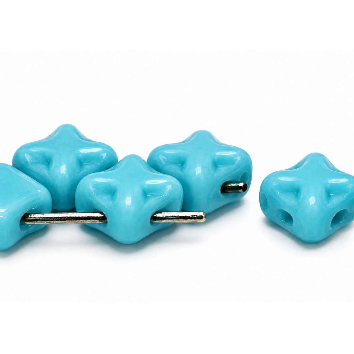 Cross Diagonal Square Beads, Turquoise Blue (63030), Glass, Czech Republic