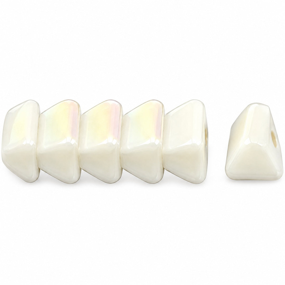Roof 2-Hole Beads, Chalk White Ab (03000-28701), Glass, Czech Republic