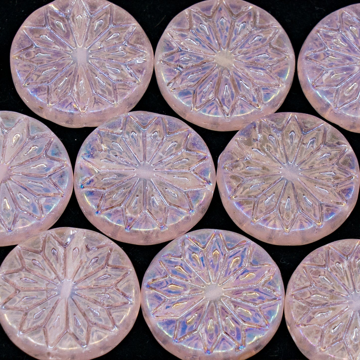 OUTLET 250g/50g Origami Flower Beads, 18 x 18 mm, Transparent Pink Rainbow Iris (70100-21405), Glass, Czech Republic
