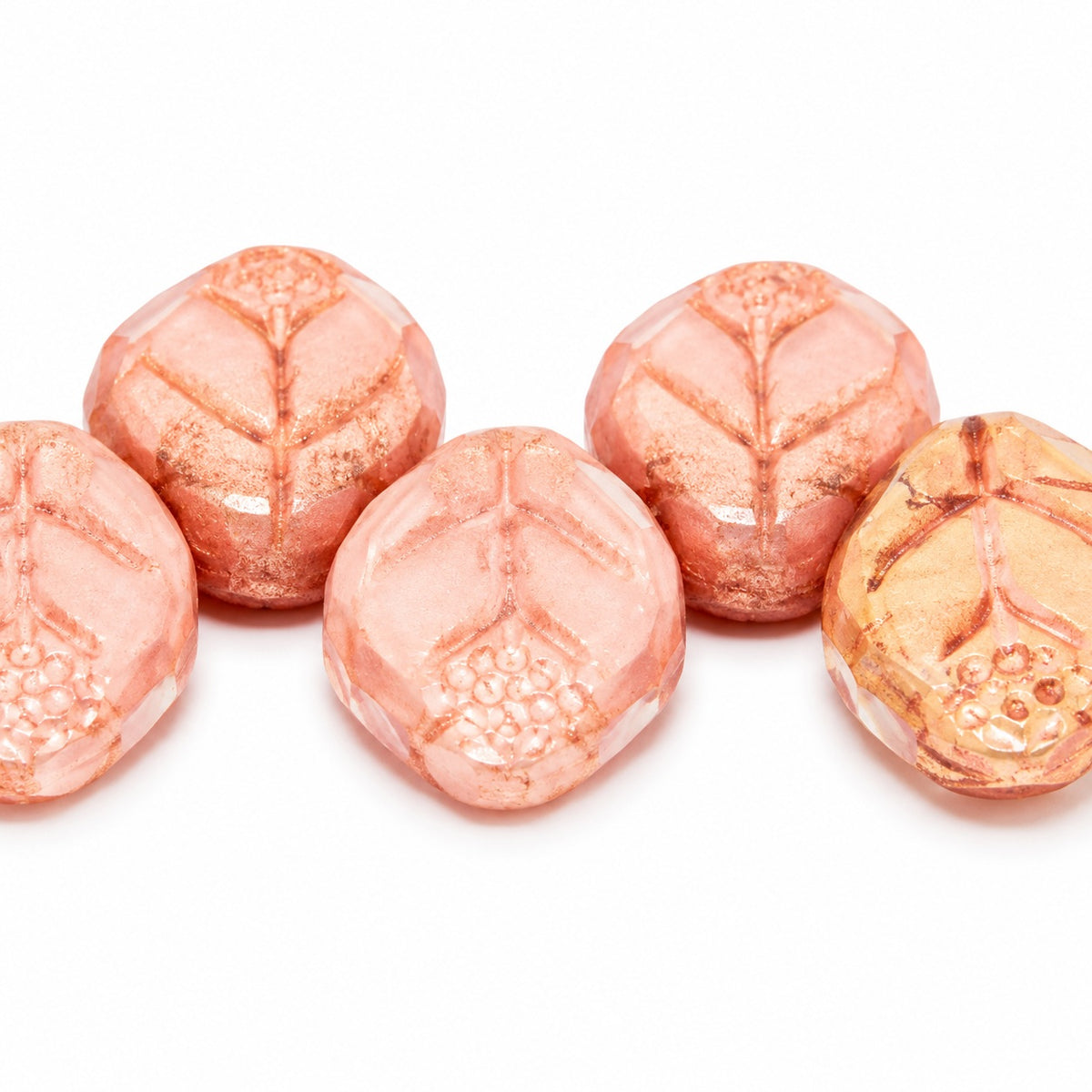 Small Leaf Pressed Beads, White Luster Red Full Coated (02010-14495), Glass, Czech Republic
