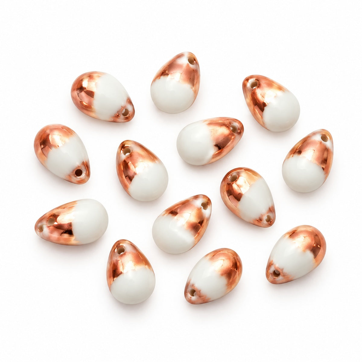 Drop Beads, Chalk White Rose Gold Capri (03000-27101), Glass, Czech Republic