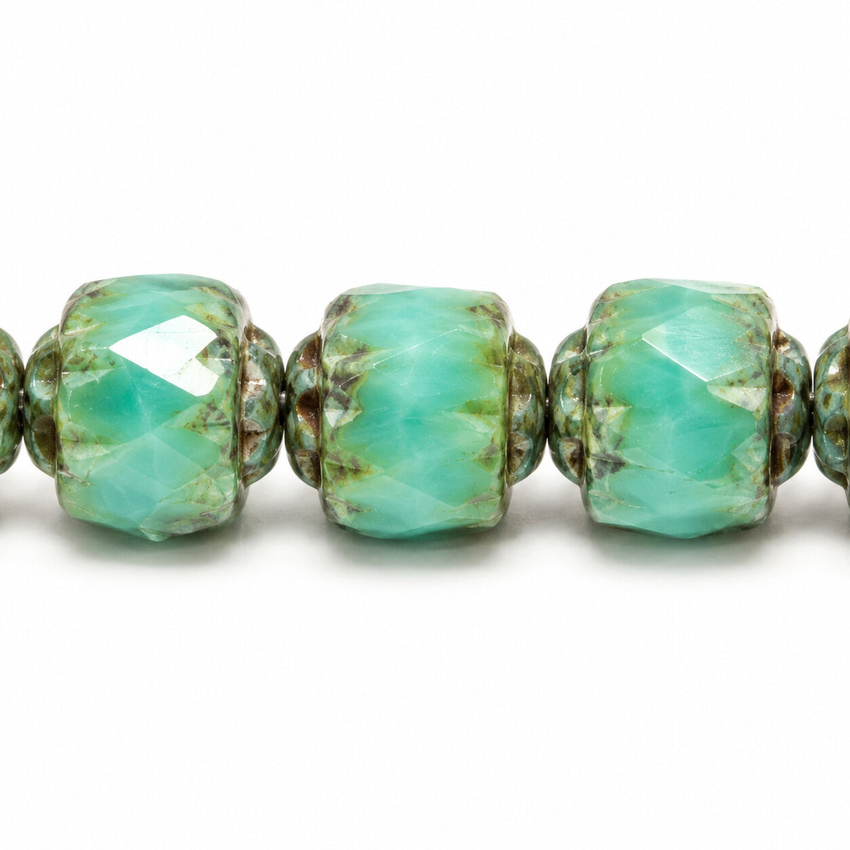 Cathedral Faceted Fire Polished Beads, Turquise Stain Strong (63120-86805), Glass, Czech Republic