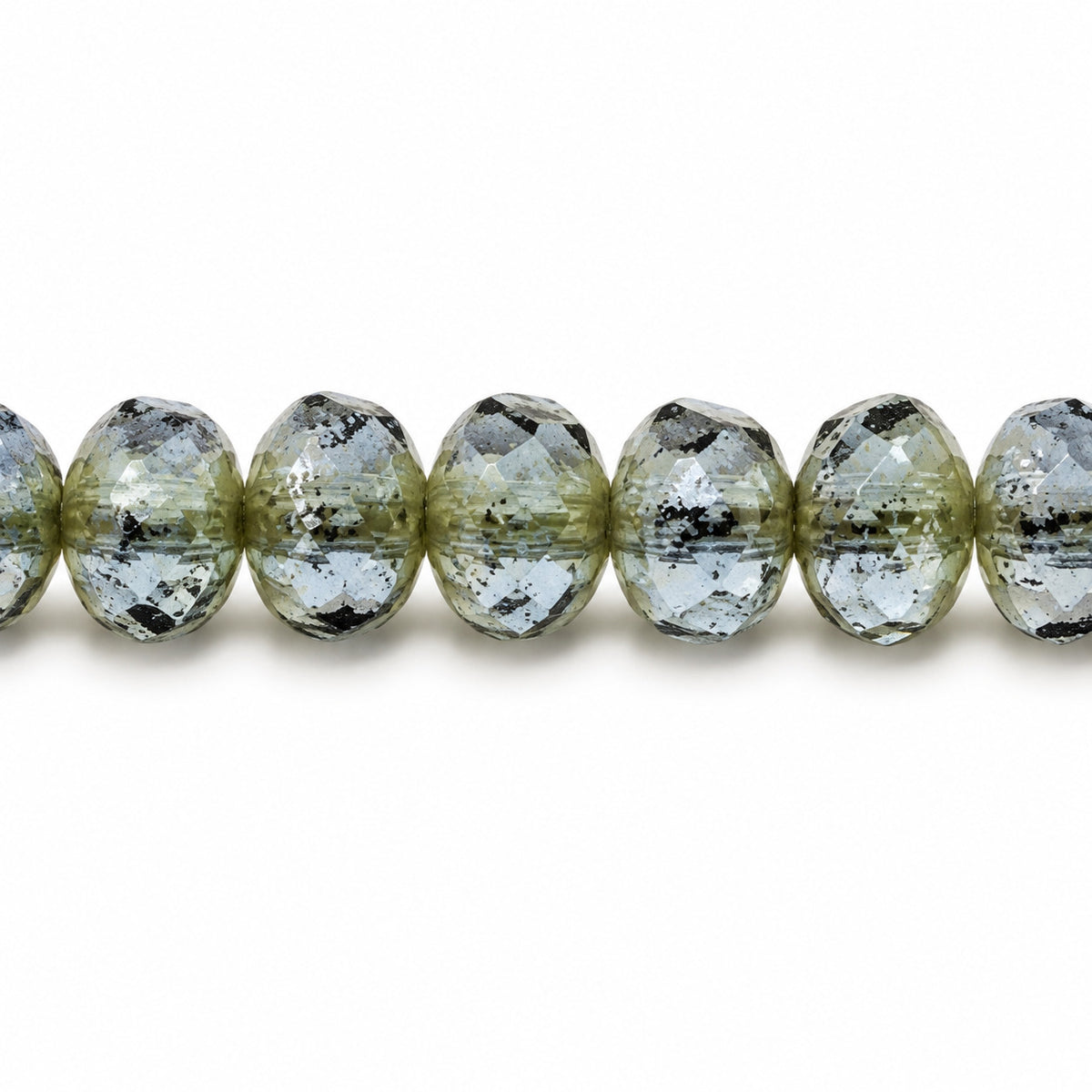 Rondelle Faceted Fire Polish Beads, Transparent Dark Blue Antique Silver Patina (30320-81002), Glass, Czech Republic