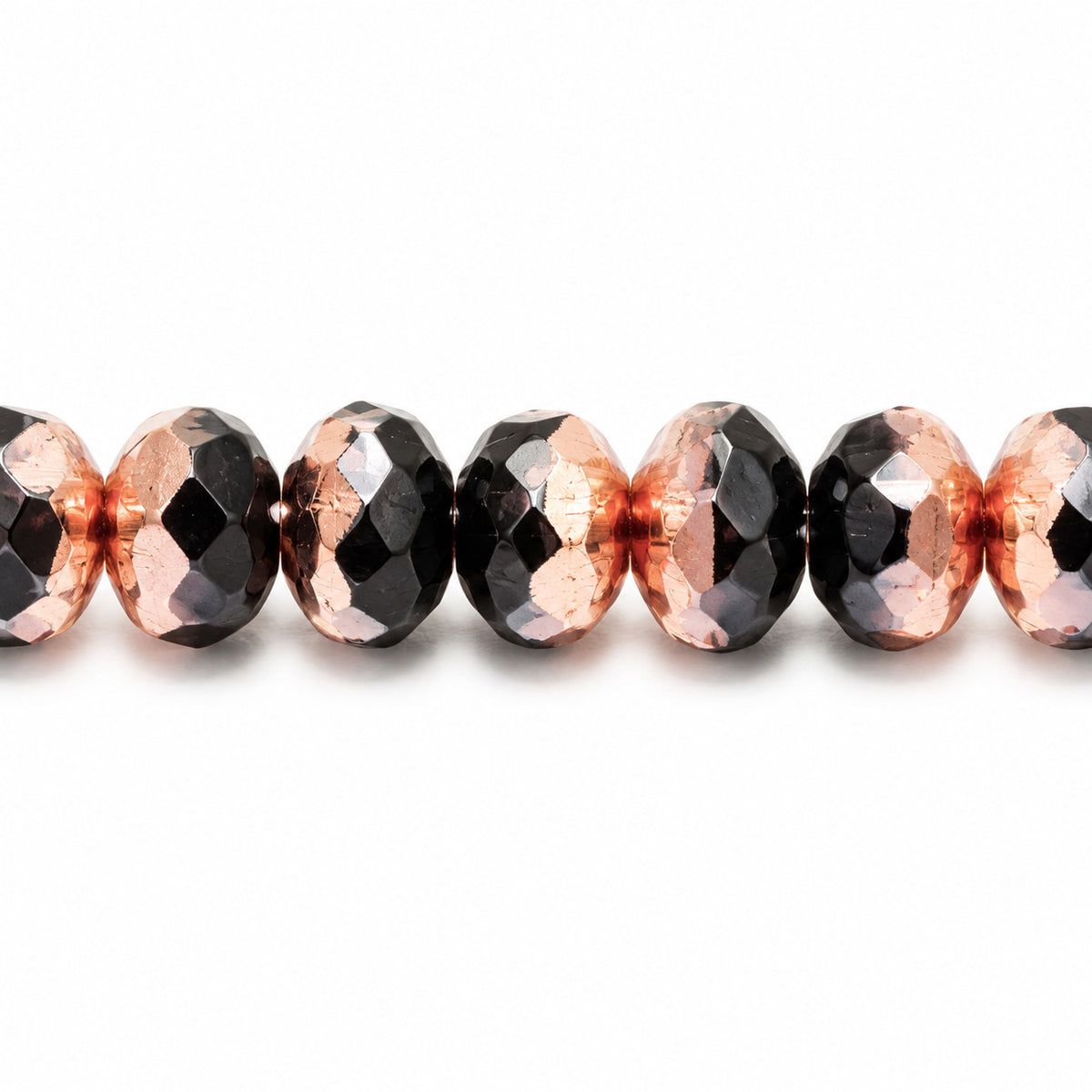 Special Cut Faceted Fire Polished Beads, Black Rose Gold Capri (23980-27101), Glass, Czech Republic