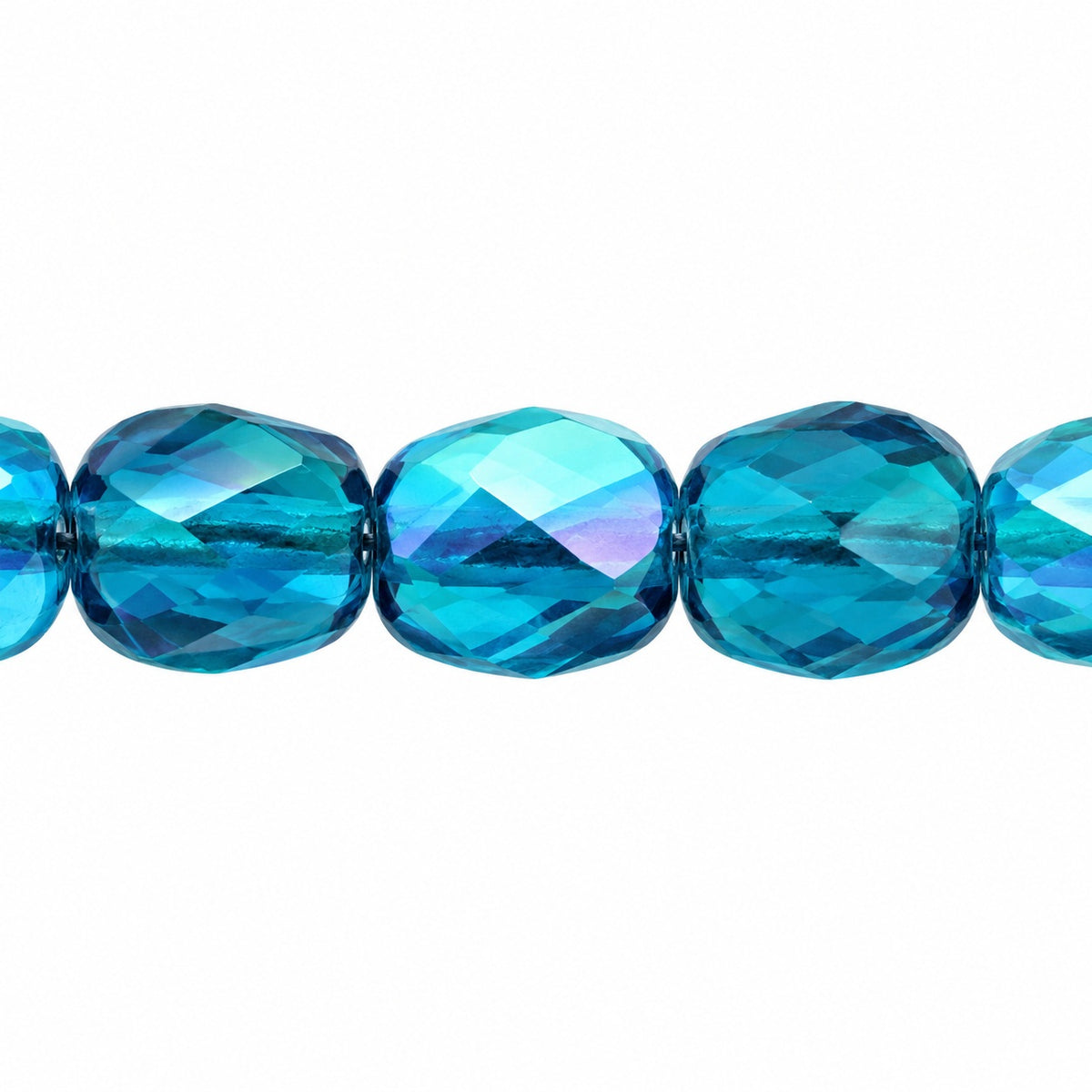 Shutter Cut Faceted Fire Polish Beads, Transparent Aqua Ab (60080-28701), Glass, Czech Republic