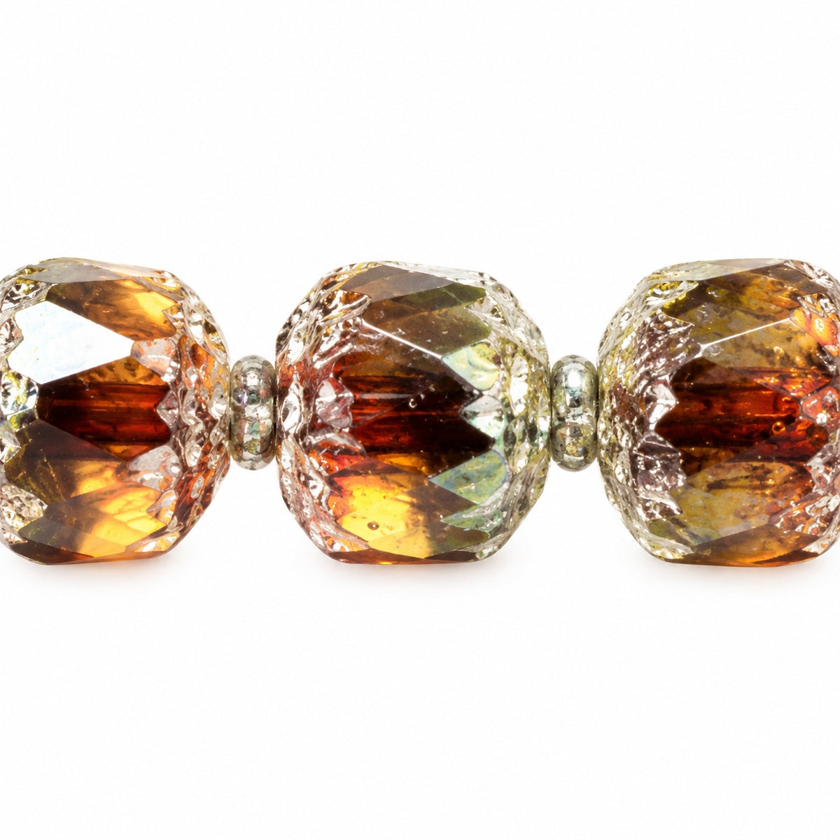 Cathedral Faceted Fire Polished Beads, X3201 Antique Silver Patina (x3201-81002), Glass, Czech Republic