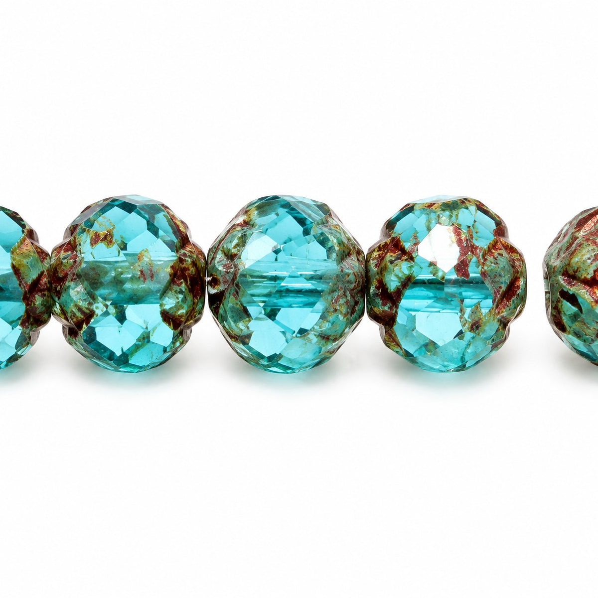 Faceted Fire Polished Beads Special Cut, Transparent Aqua Stain Strong (60020-86805), Glass, Czech Republic
