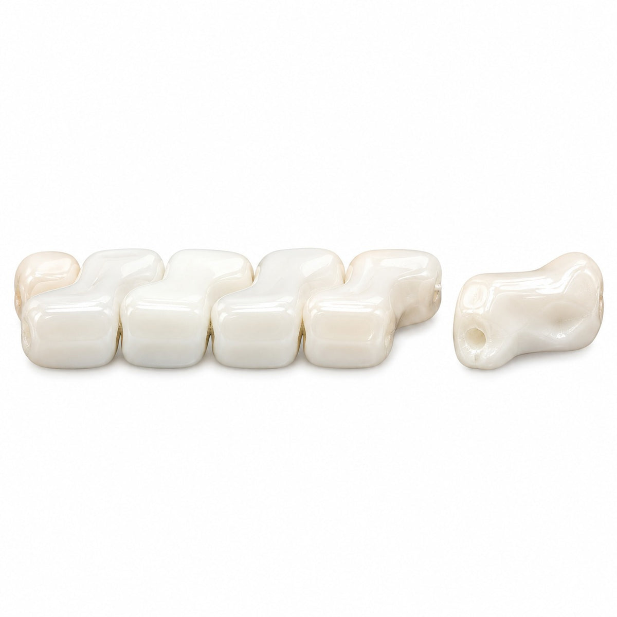 2-Hole Pressed Beads, Chalk White Ab (03000-28701), Glass, Czech Republic