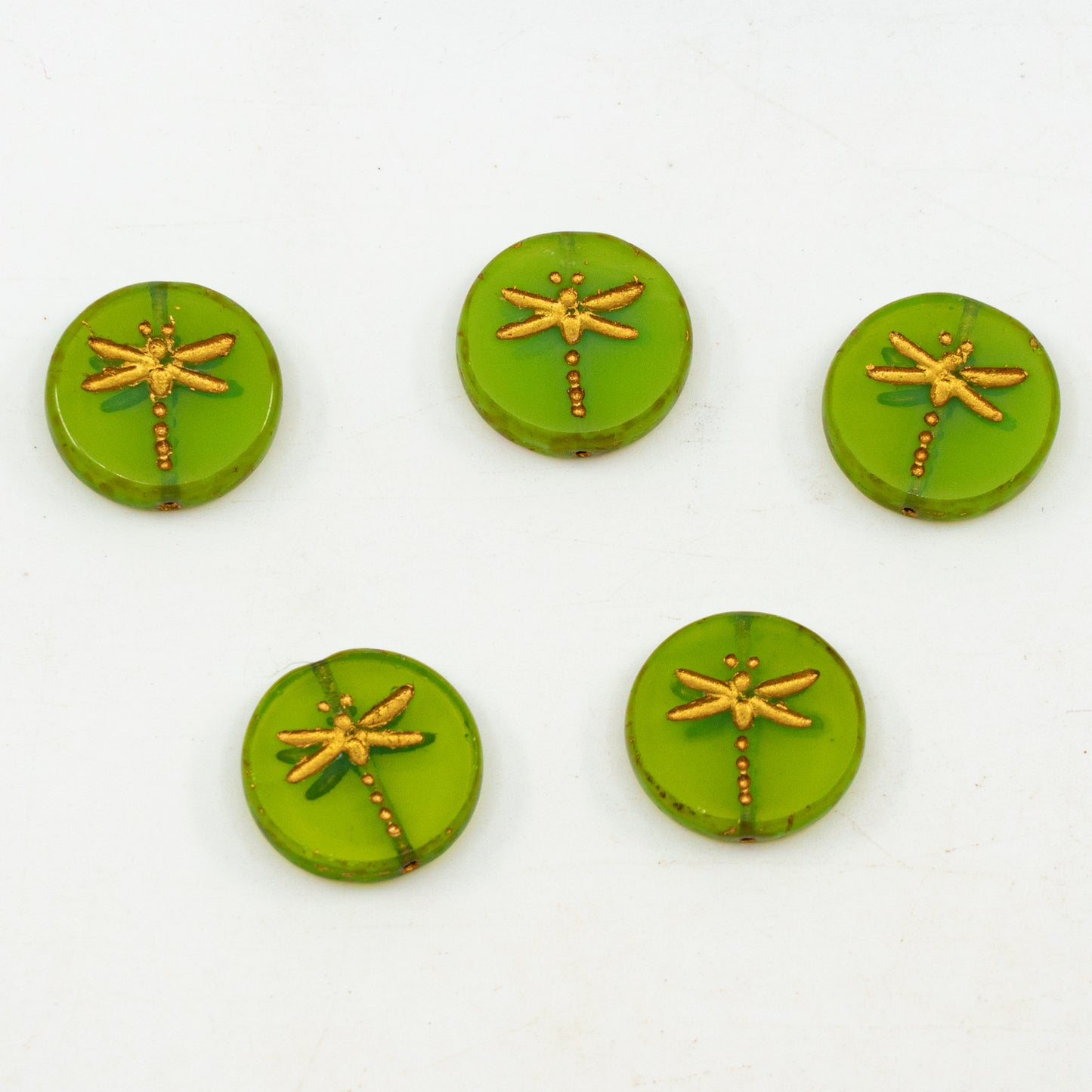 アウトレット 10グラム テーブルカットトンボビーズ、17 x 17 mm、オパールグリーンゴールドライニング(OPAL-GREEN-54202)、ガラス、チェコ共和国