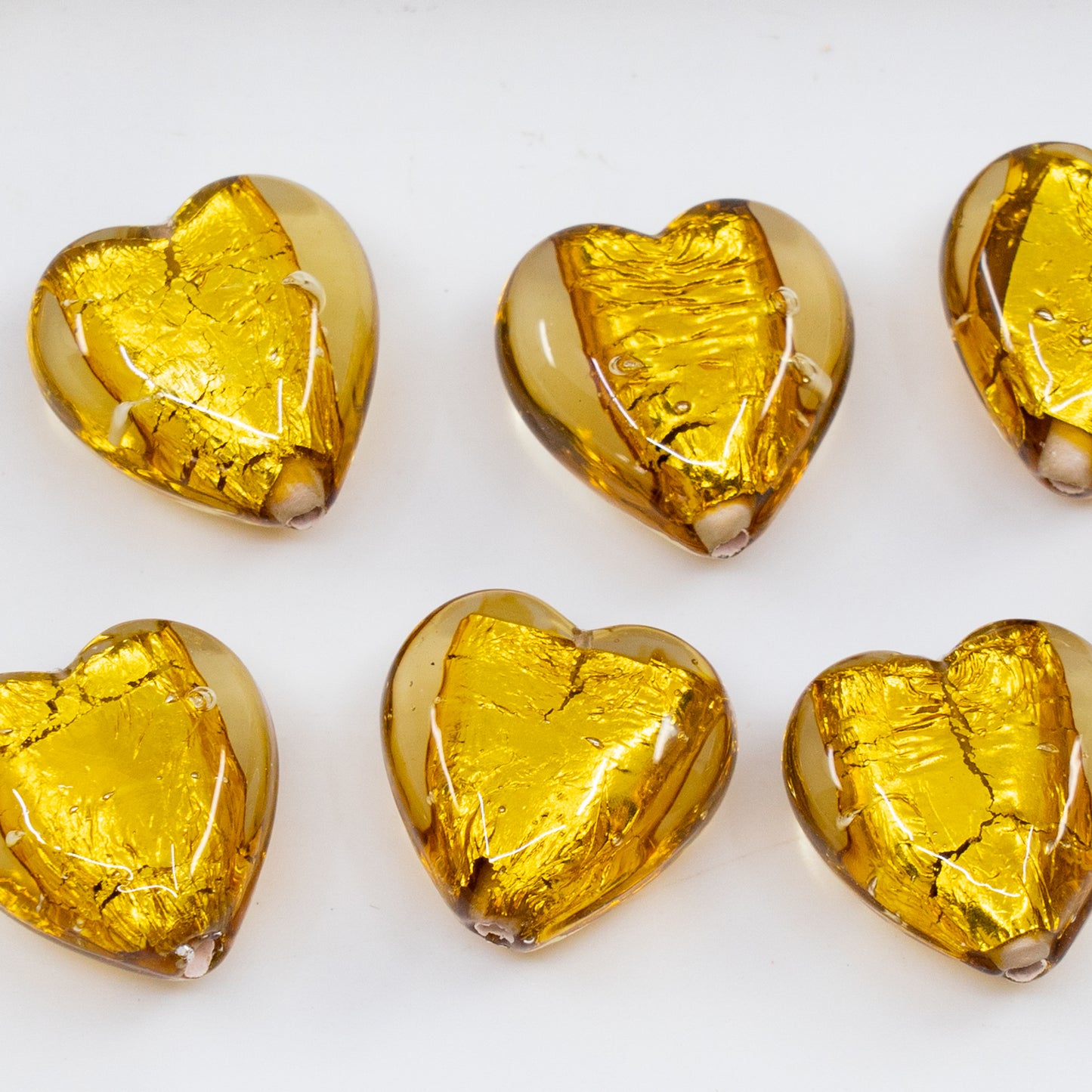 OUTLET 1 pcs Lampwork Handmade Heart Beads, 15 x 15 mm, Yellow Silver (yellow-silver), Glass, Czech Republic