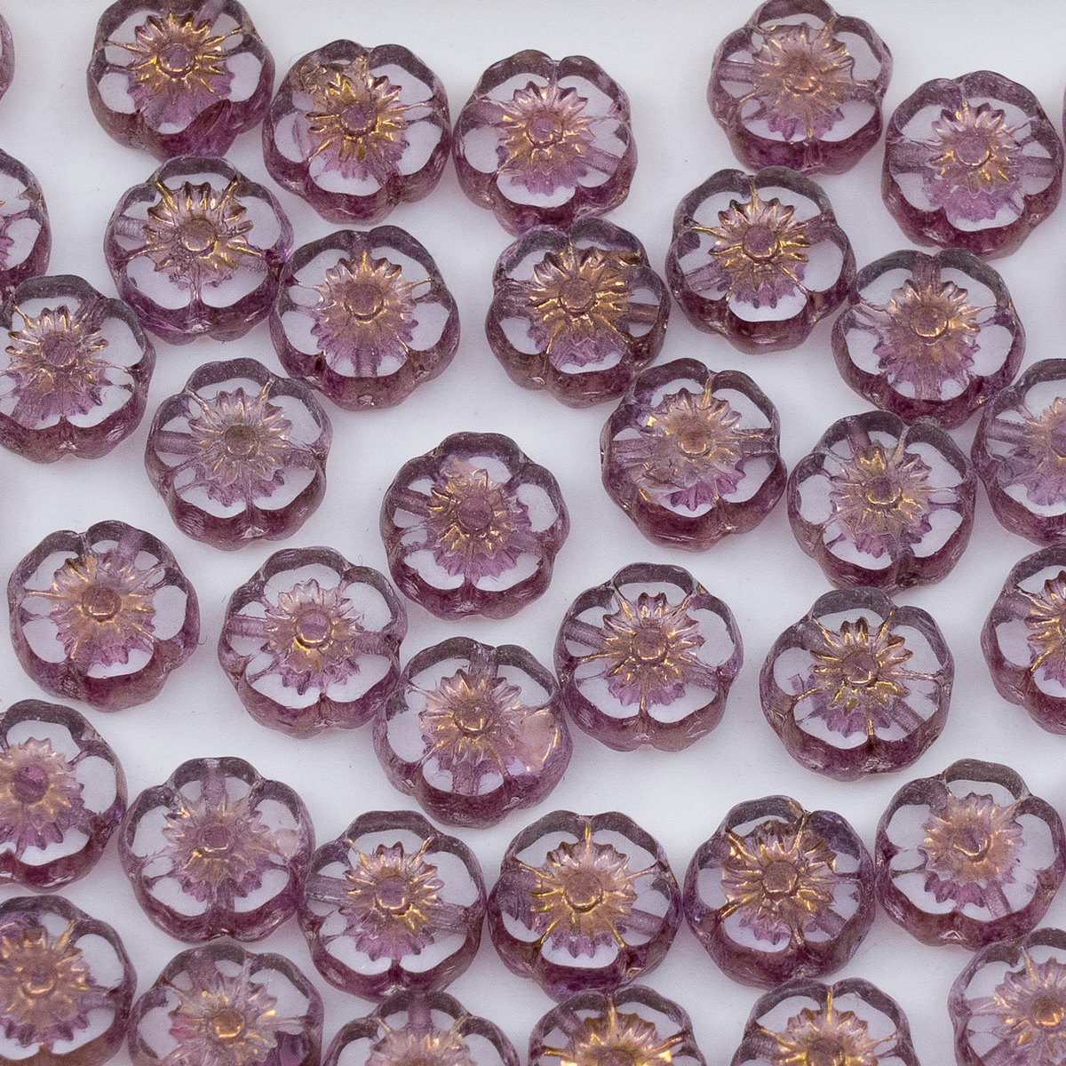 OUTLET 250g/50g Table Cut Hawaii Flower Beads, 8 x 8 mm, Crystal Luster Red Full Coated (00030-14495), Glass, Czech Republic