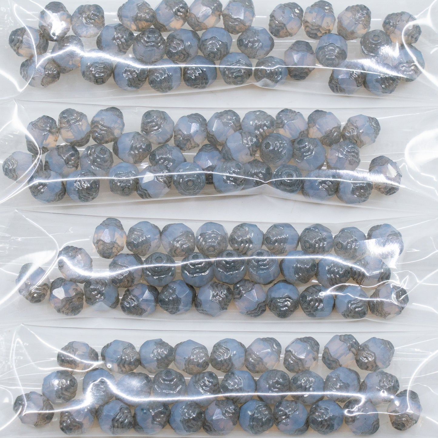 アウトレット 10グラム 特殊カット ファイヤーポリッシュビーズ 8 x 6 mm オパールホワイト プラチン (01000-13702) ガラス チェコ製