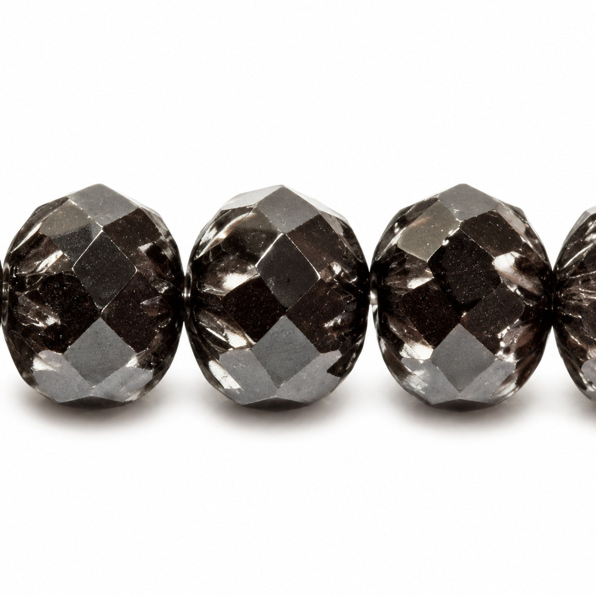 Special Cut Faceted Fire Polished Beads, Black Picasso (23980-43400), Glass, Czech Republic