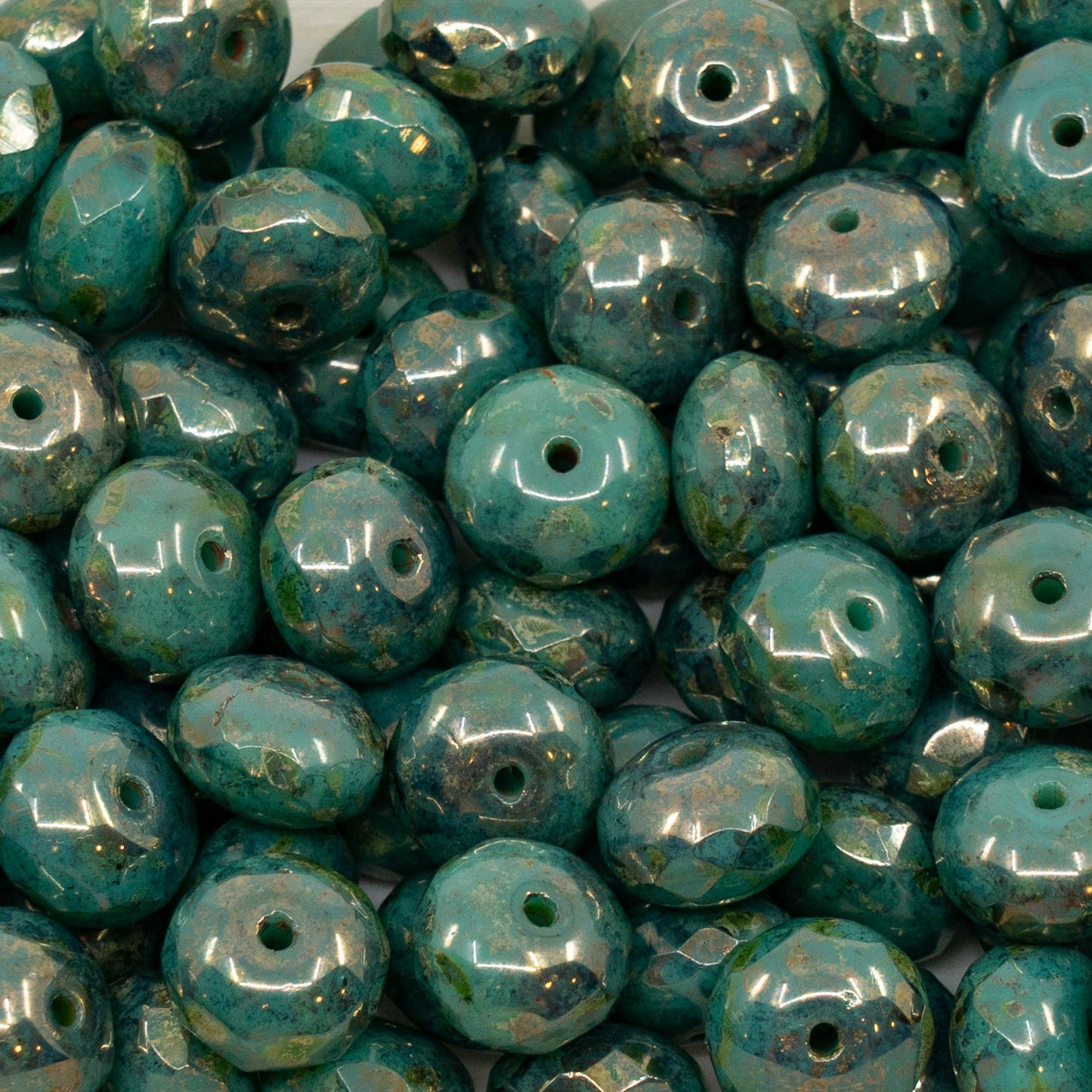 OUTLET 10 grams Faceted Rondelle Fire Polished Beads, Turquoise Bronze Shade (63130-15695), Glass, Czech Republic