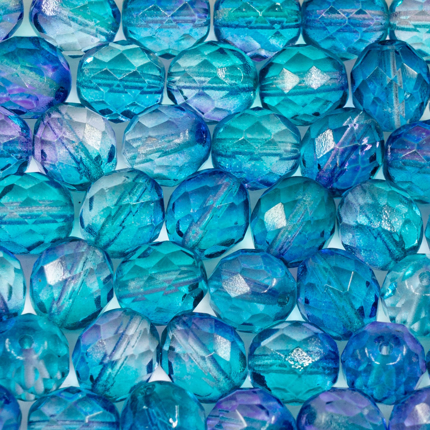 OUTLET 10 grams Faceted Round Fire Polished Beads, 10 x 10 mm, Crystal Blue Purple (00030-blue-purple), Glass, Czech Republic