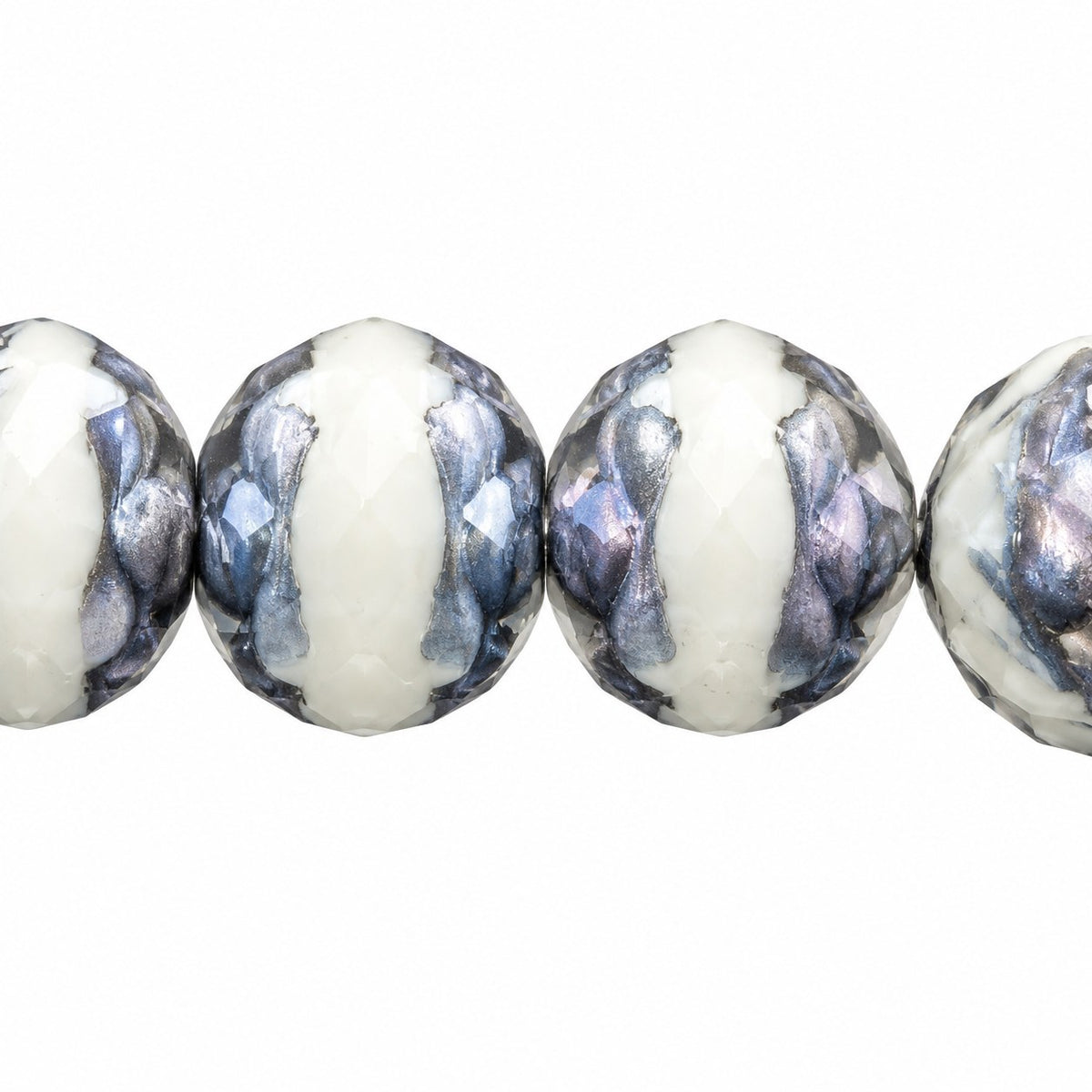 Faceted Fire Polished Beads Special Cut, Chalk White Matte Luster Blue Full Coated (03000-84110-14464), Glass, Czech Republic