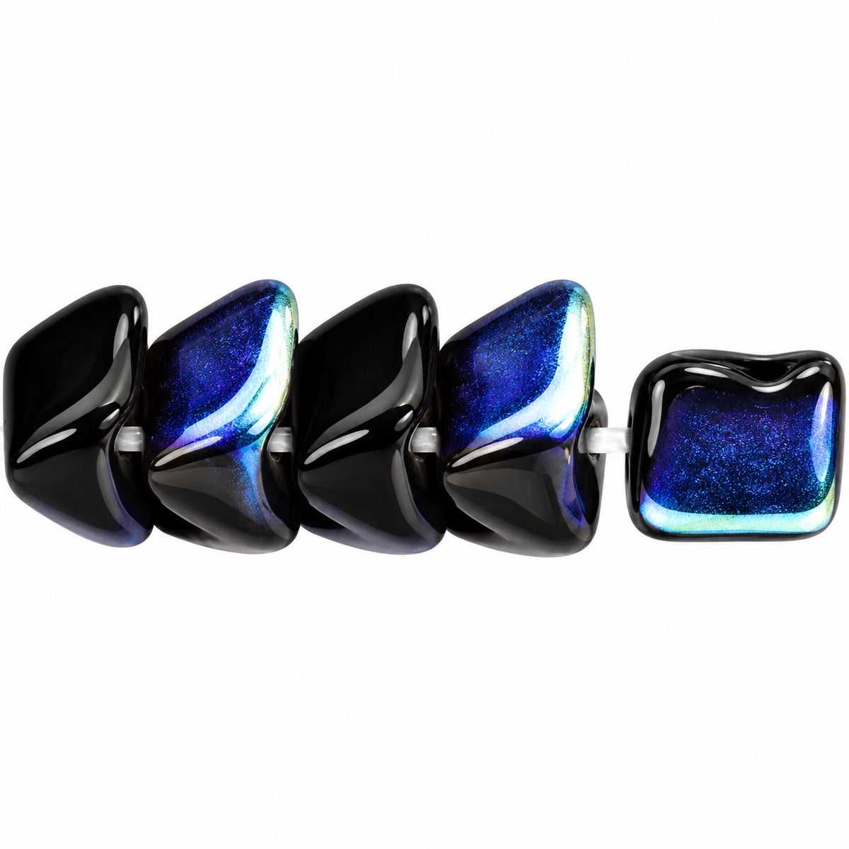 Dome Beads With Middle Hole, Black Ab (23980-28701), Glass, Czech Republic