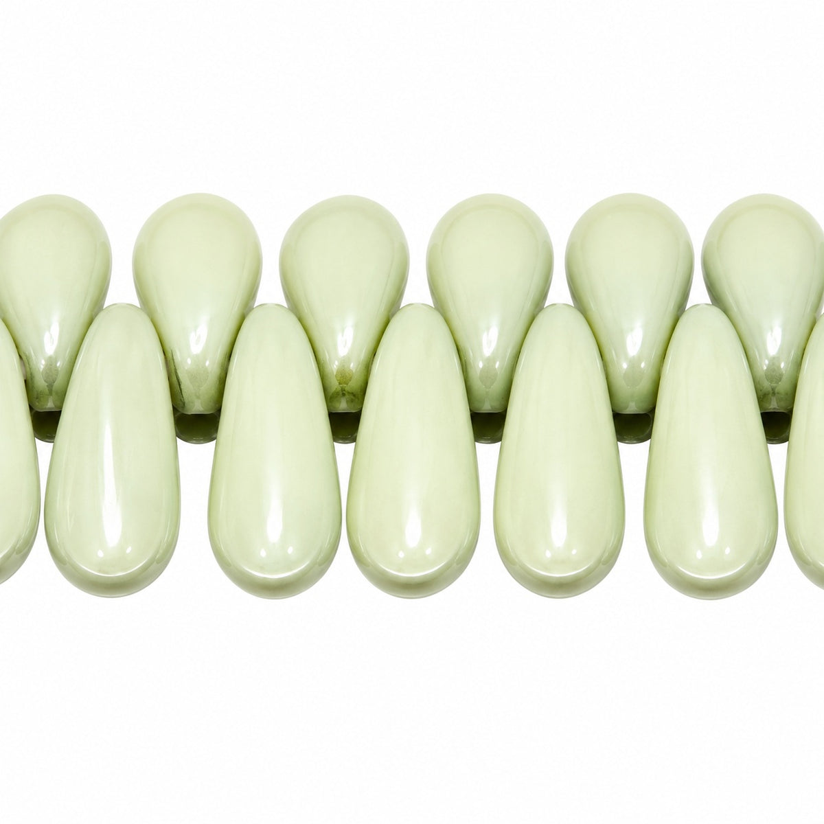 Dagger Beads, Chalk White Luster Green Full Coated (03000-14457), Glass, Czech Republic