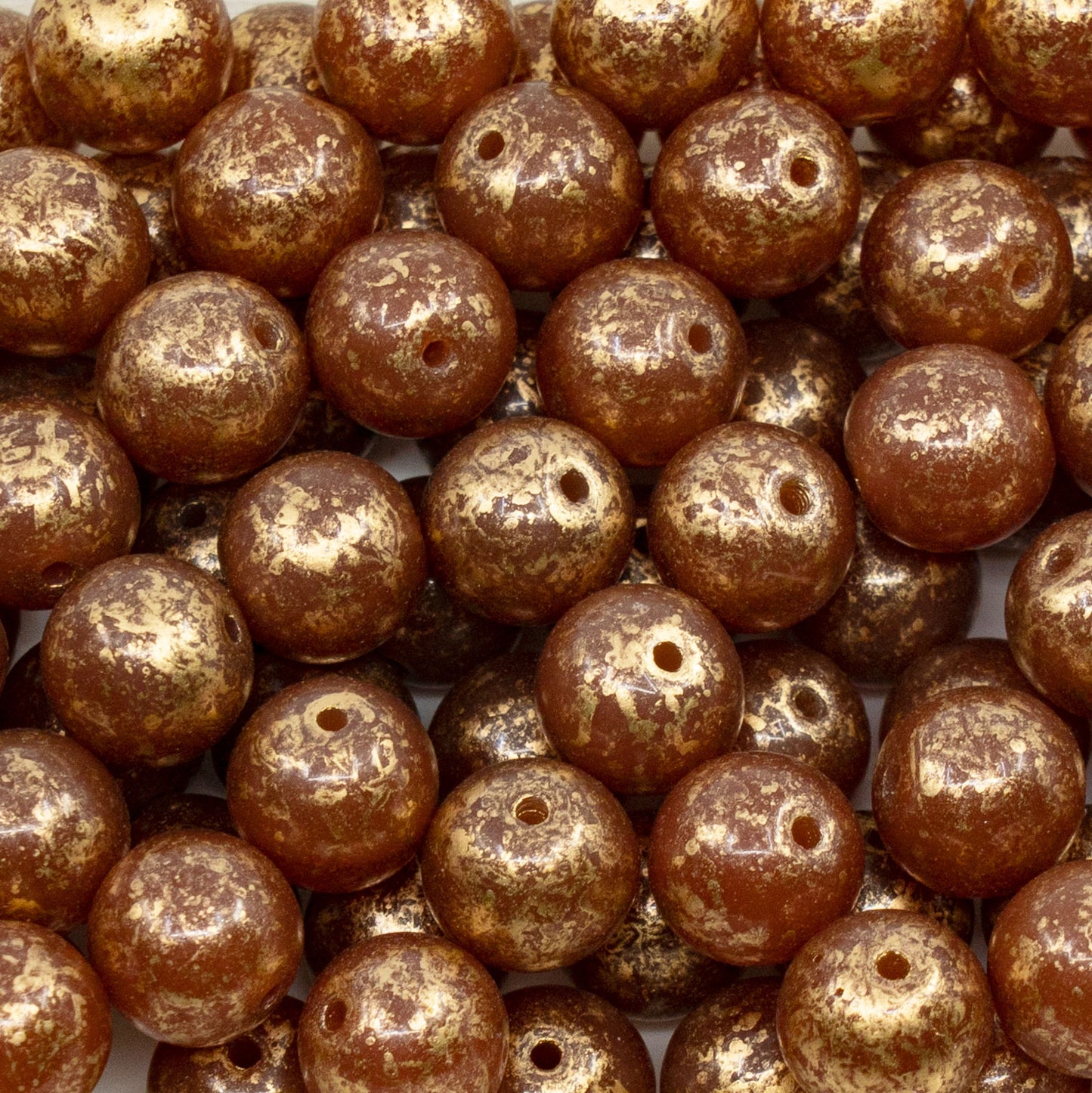 奥特莱斯 250克圆形Druck珠,10 x 10毫米,蛋白石棕金飞溅(12000-95501),玻璃,捷克共和国