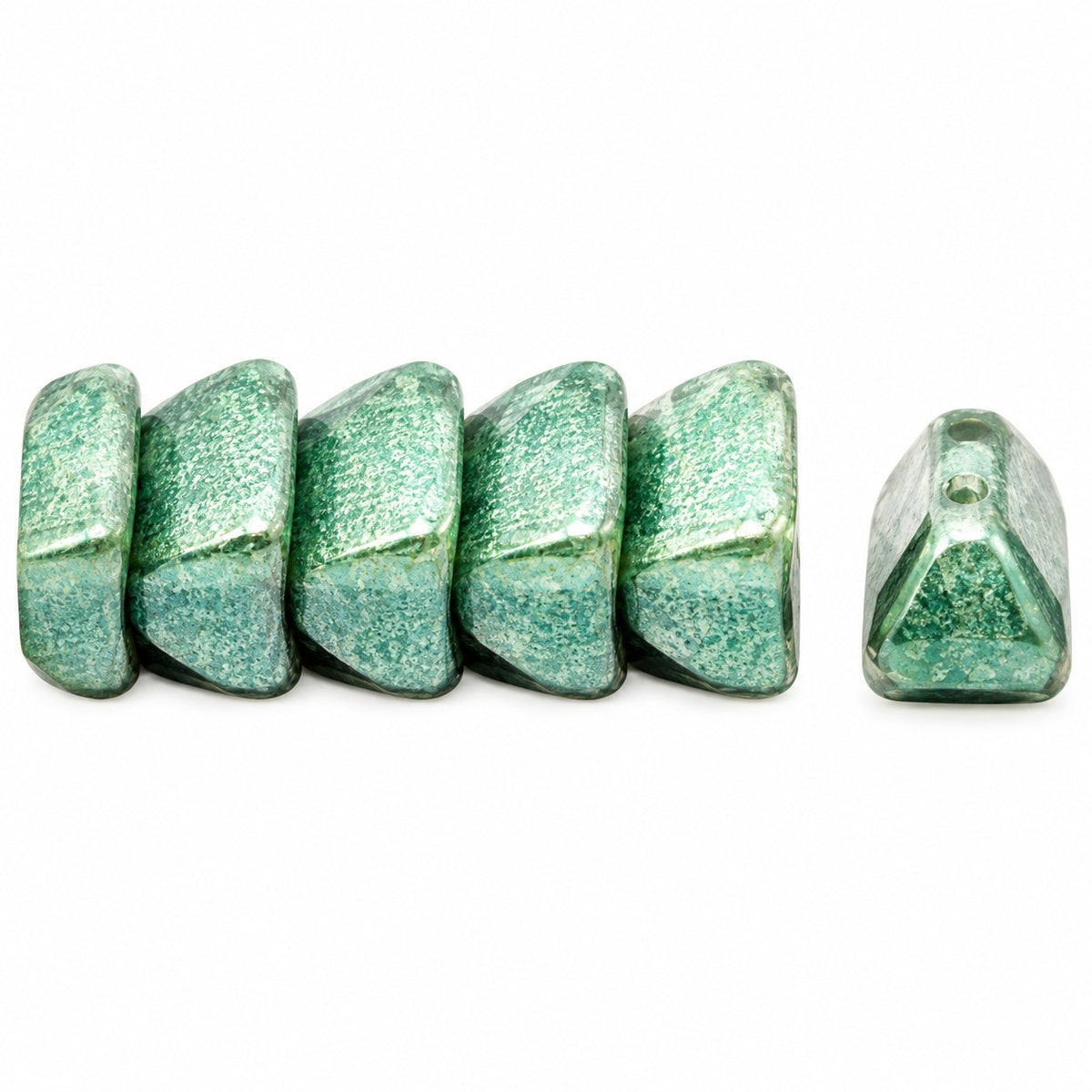 Roof 2-Hole Beads, Chalk White Luster Green Full Coated (03000-14459), Glass, Czech Republic