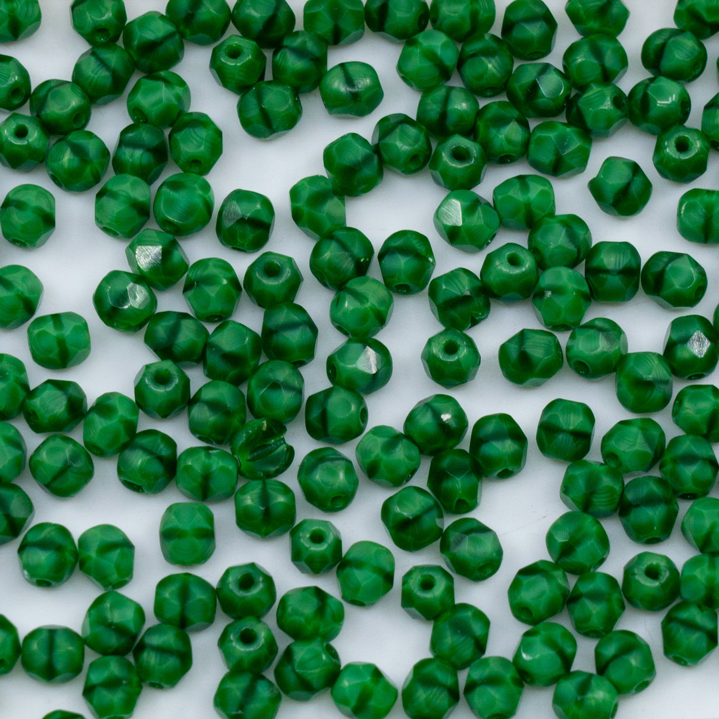 OUTLET 250g/50g Faceted Round Fire Polished Beads, 4 x 4 mm, Green Malachite (54210), Glass, Czech Republic