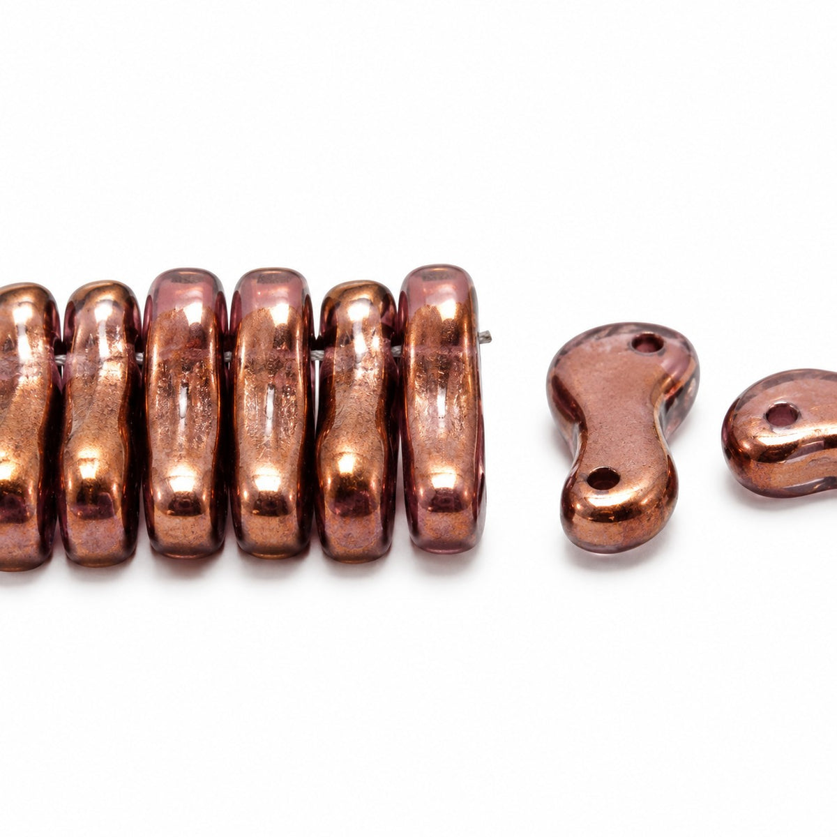 2-Hole Pressed Beads, Amethyst Bronze (20060-14415), Glass, Czech Republic