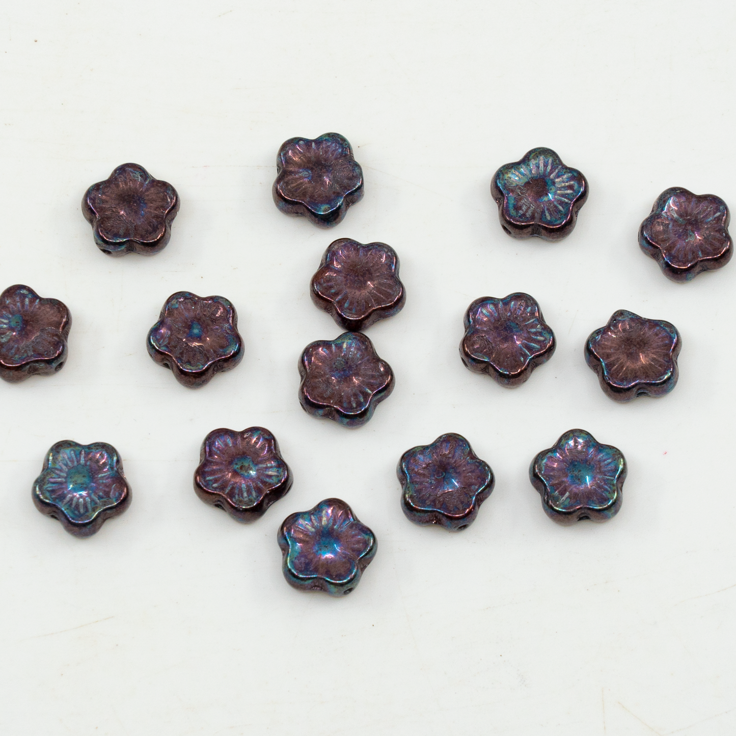 OUTLET 10克日落花朵珠,10 x 10毫米,透明橙紫色(90020-15726),玻璃,捷克共和国