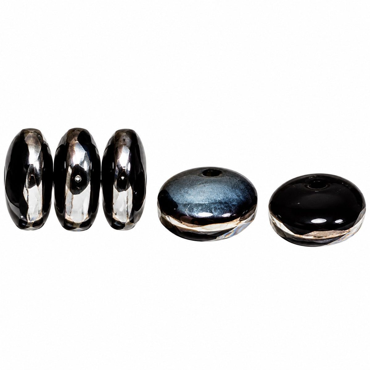 Lentil Round Beads, Black 27637 (23980-27637), Glass, Czech Republic
