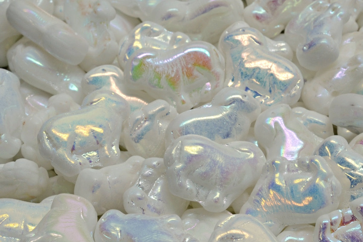 Sheep Pressed Beads, White Ab Full (2X Side) (02010-28703), Glass, Czech Republic