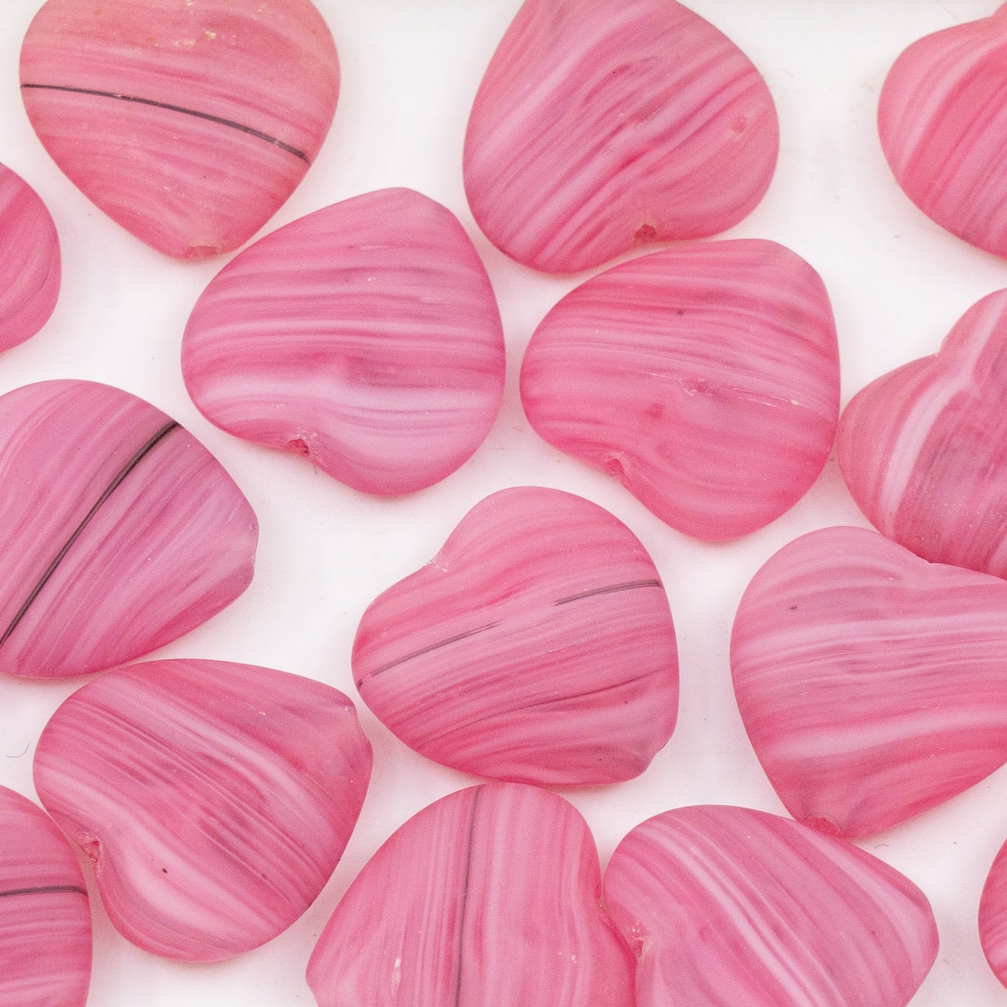OUTLET 250g/50g Heart Beads, 15 x 16 mm, Pink Striped (PINK-STRIPED), Glass, Czech Republic