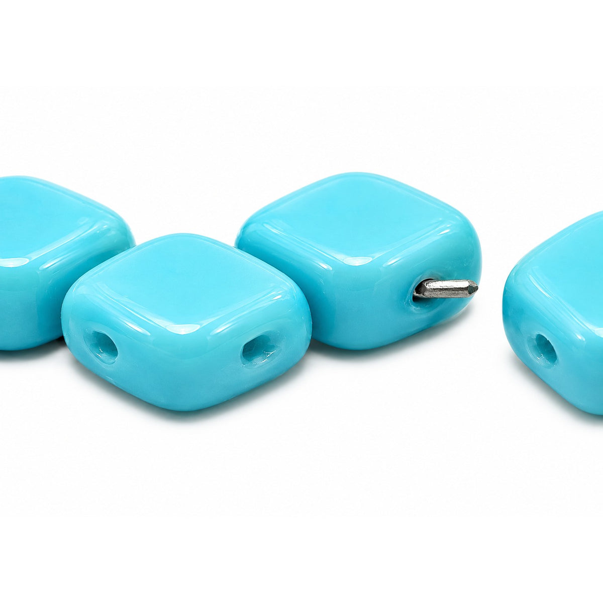 Silkt 2-Hole Beads, Turquoise Blue (63030), Glass, Czech Republic