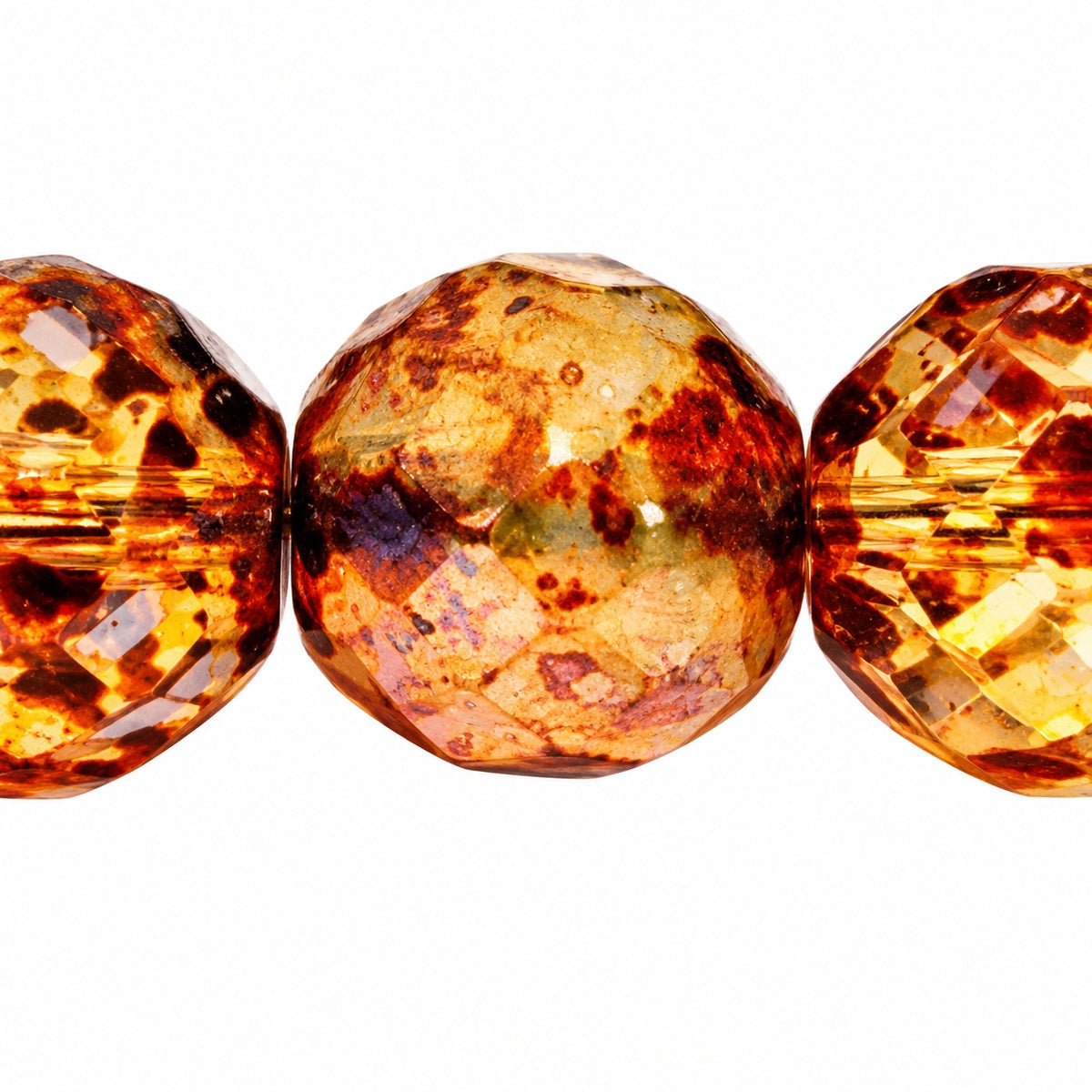 Faceted Round Fire Polished Beads, Opal White Picasso (01000-43400), Glass, Czech Republic