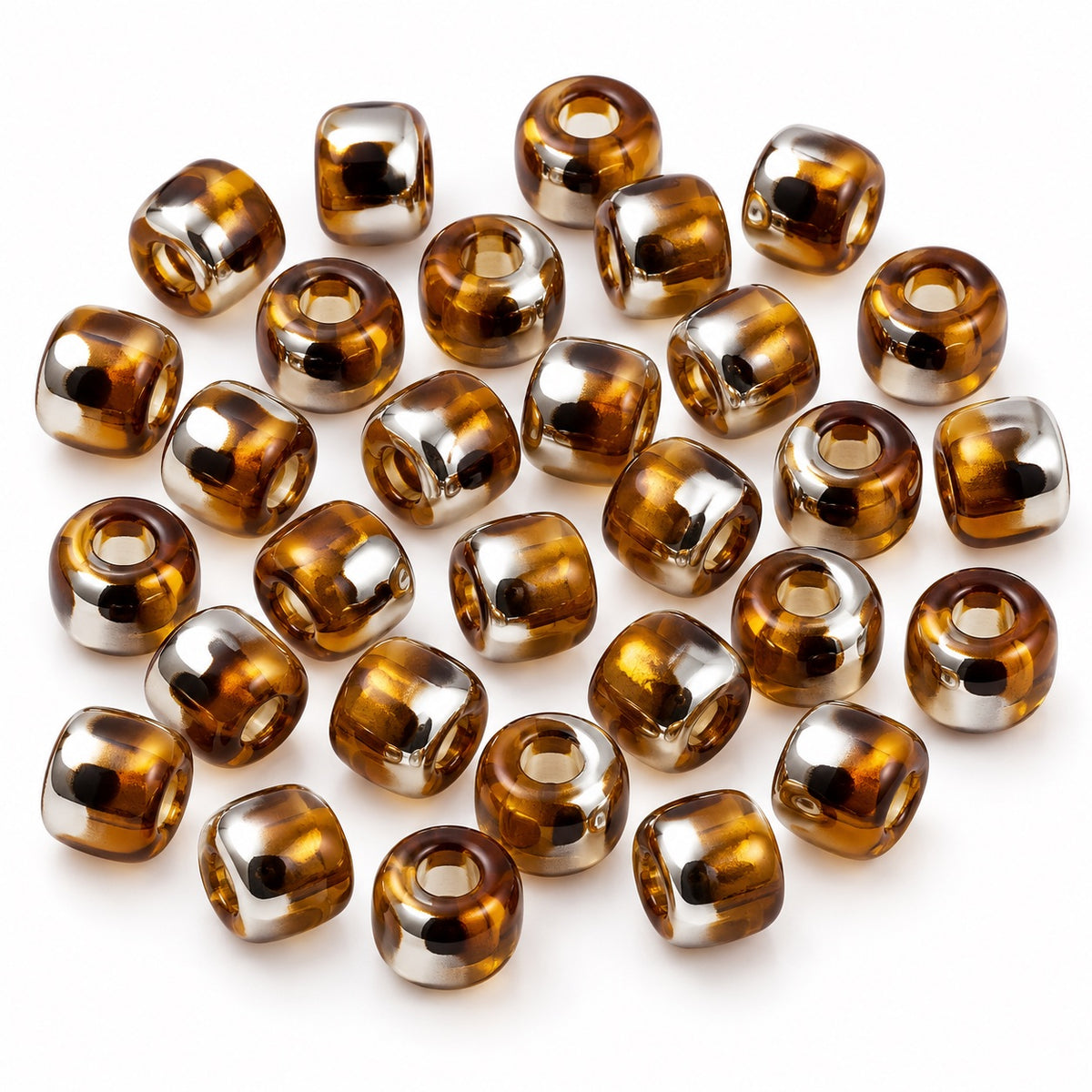 Pony Bagel Beads, Transparent Orange Crystal Silver Half Coating (10080-27001), Glass, Czech Republic