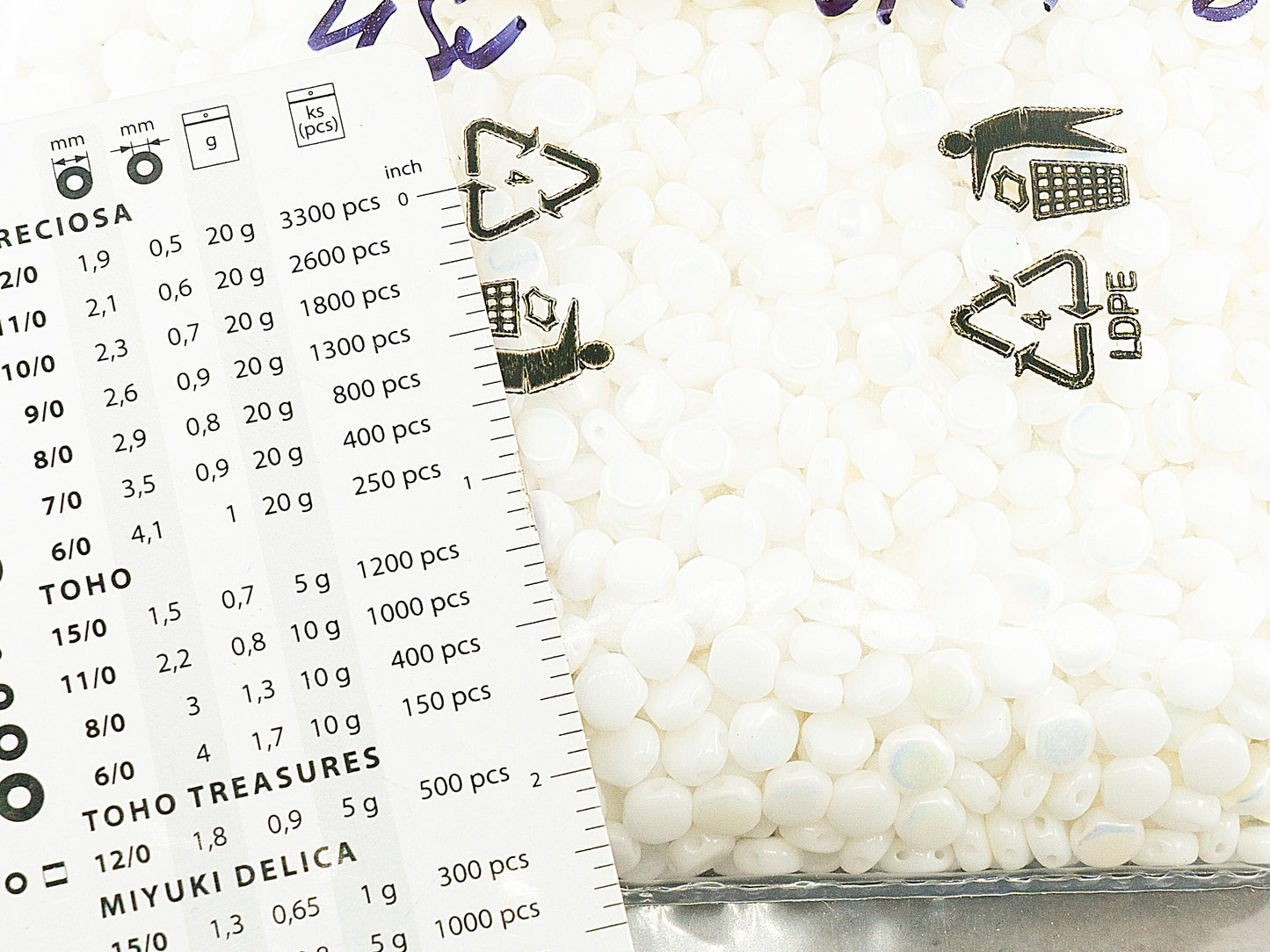 OUTLET 250g Round Flat Pressed Coin 2-Hole Beads 2d, 6 x 6 mm, Chalk White Ab (03000-28701), Glass, Czech Republic