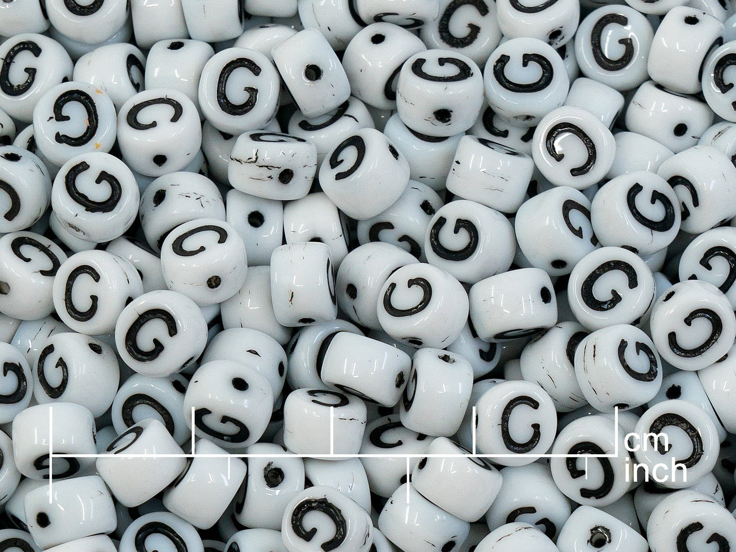 OUTLET 250g Pressed Czech Glass Letter Number Beads, 6 x 6 mm, (g), White Black Lined, Glass, Czech Republic