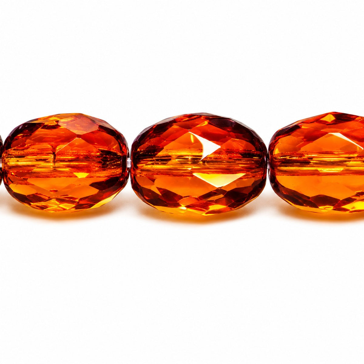Oval Faceted Beads, Transparent Orange (10080), Glass, Czech Republic