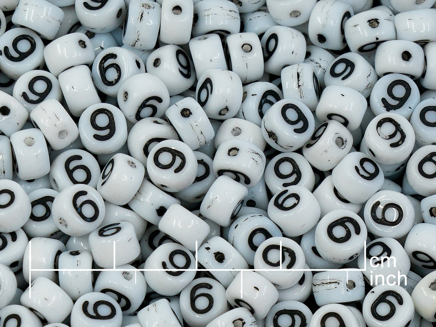 OUTLET 250g Pressed Czech Glass Letter Number Beads, 6 x 6 mm, (9), White Black Lined, Glass, Czech Republic
