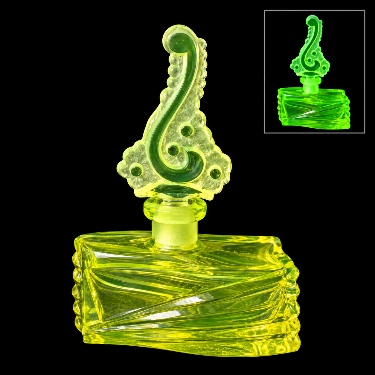 Uranium Vintage Bohemia Glass Perfume Bottle, Czech Republic, OUTLET