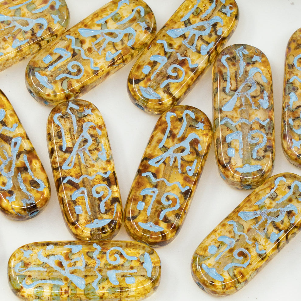 OUTLET 250 grams Egypt Rectangle Beads, Crystal Travertin Light Blue Lined (00030-86800-54308), Glass, Czech Republic