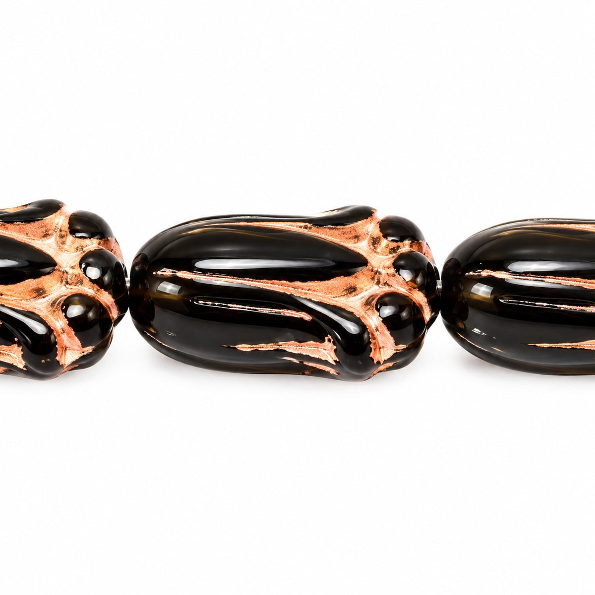 Tulip Flower Beads, Black Copper Lined (23980-54307), Glass, Czech Republic