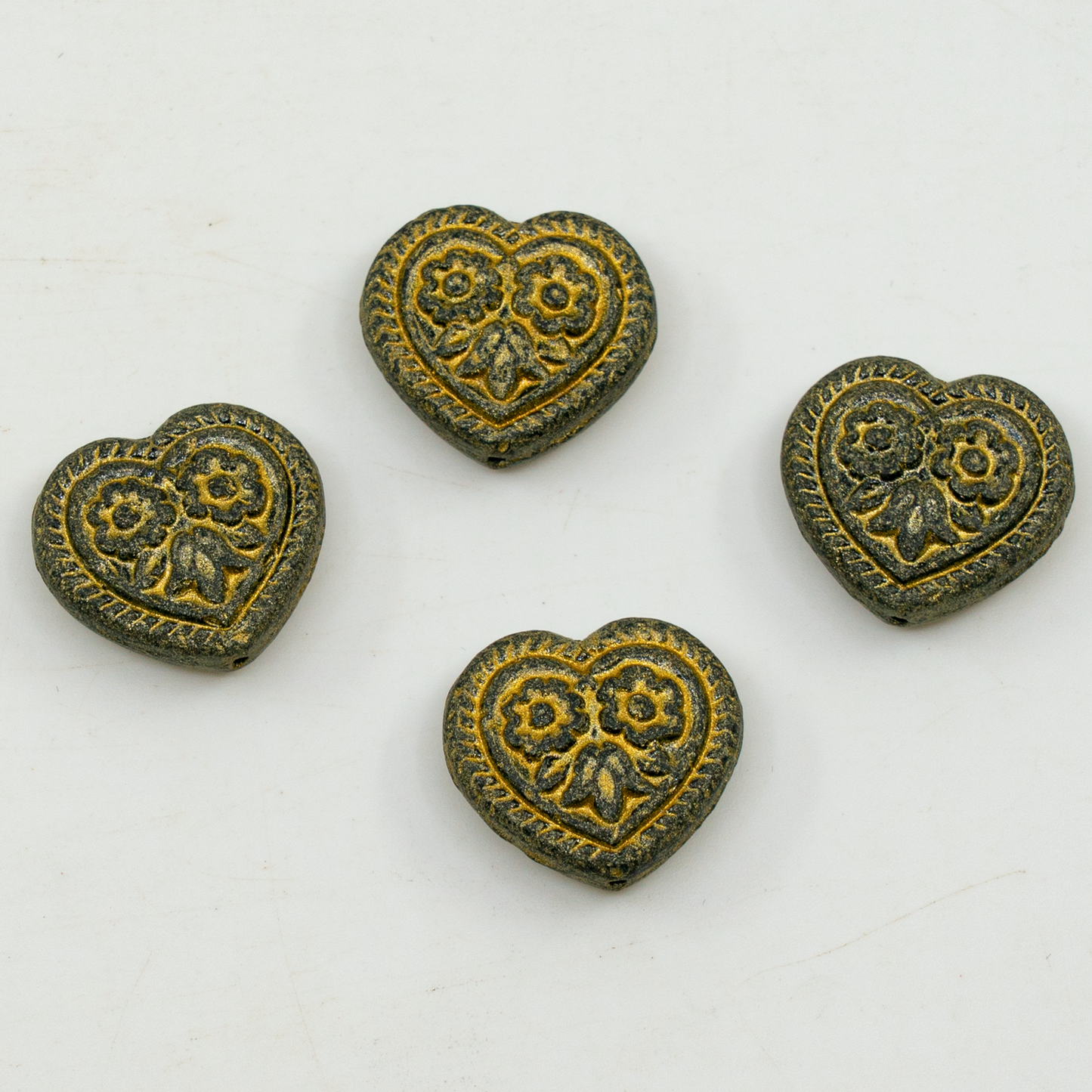 OUTLET 10克 心形民间花卉图案珠子,17 x 17毫米,不透明灰橙色 (-43030-orange),玻璃,捷克共和国