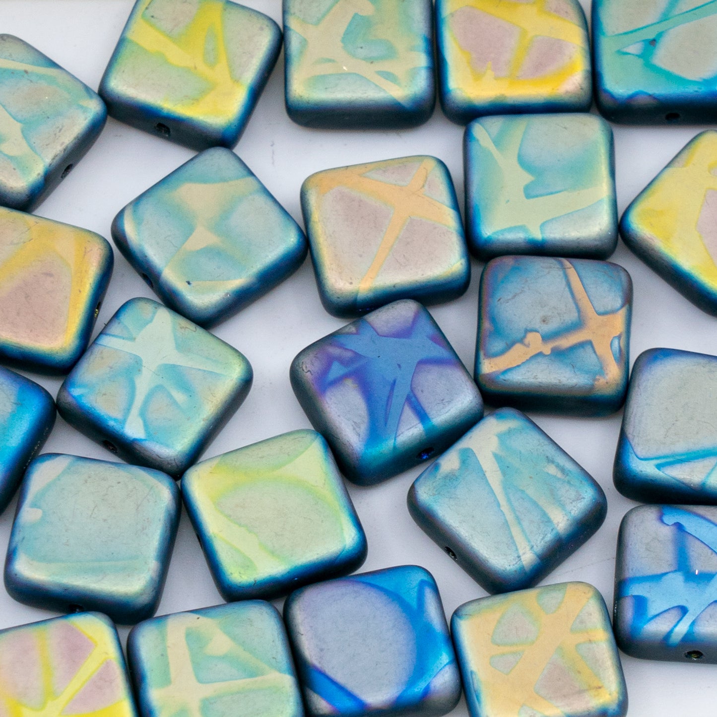 OUTLET 250g/50g Square Beads, 10 x 10 mm, Batika Mixed Colors 228 (BATIKA-MIX-228), Glass, Czech Republic