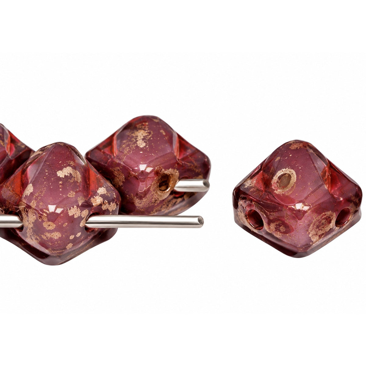 Silky 2-Hole Square Beads, Opaque Amethyst Travertin (23030-86800), Glass, Czech Republic
