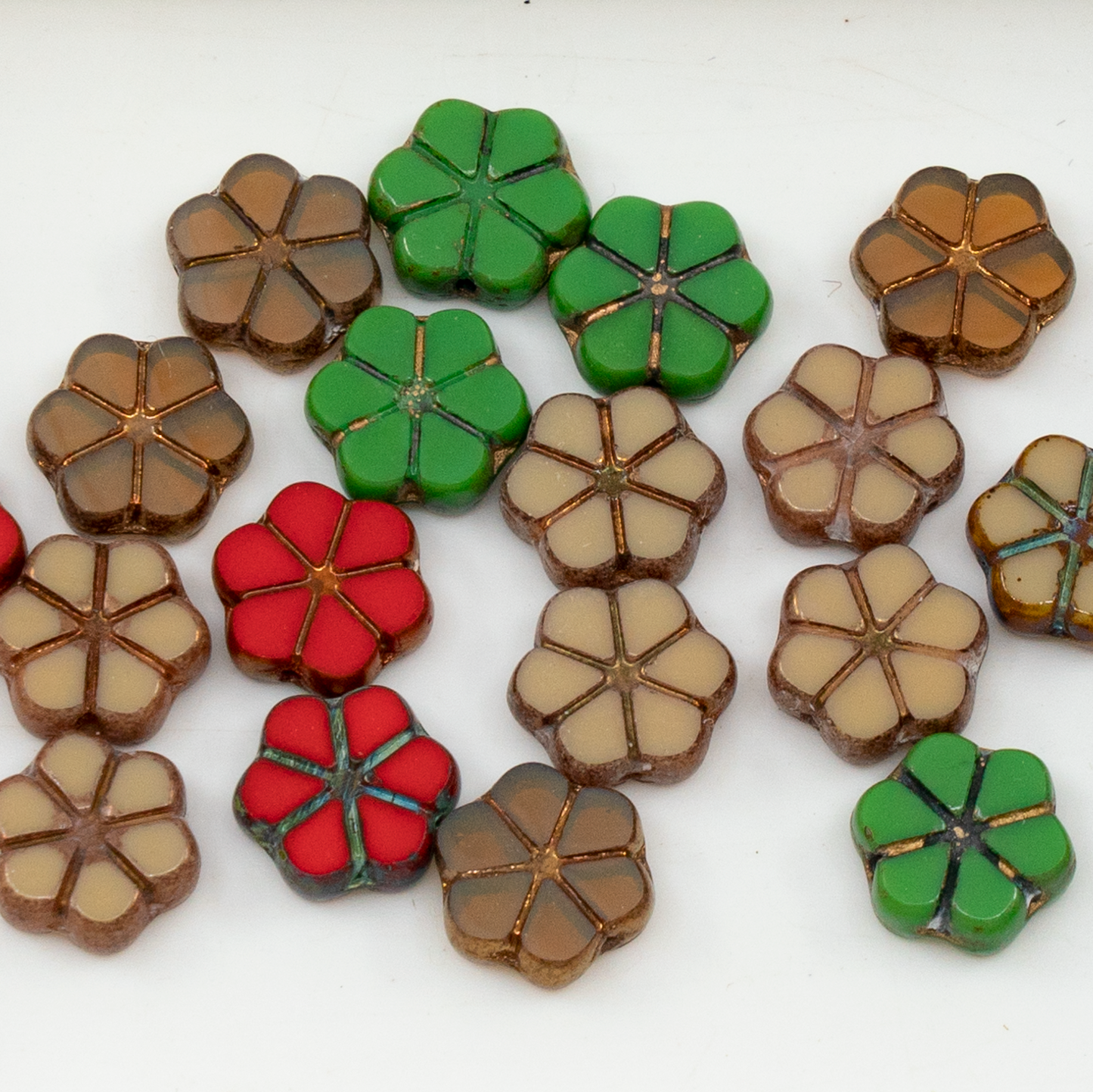 OUTLET 10 grams Table Cut Garland Flower Beads, 10 x 10 mm, Mixed Colors (mix), Glass, Czech Republic